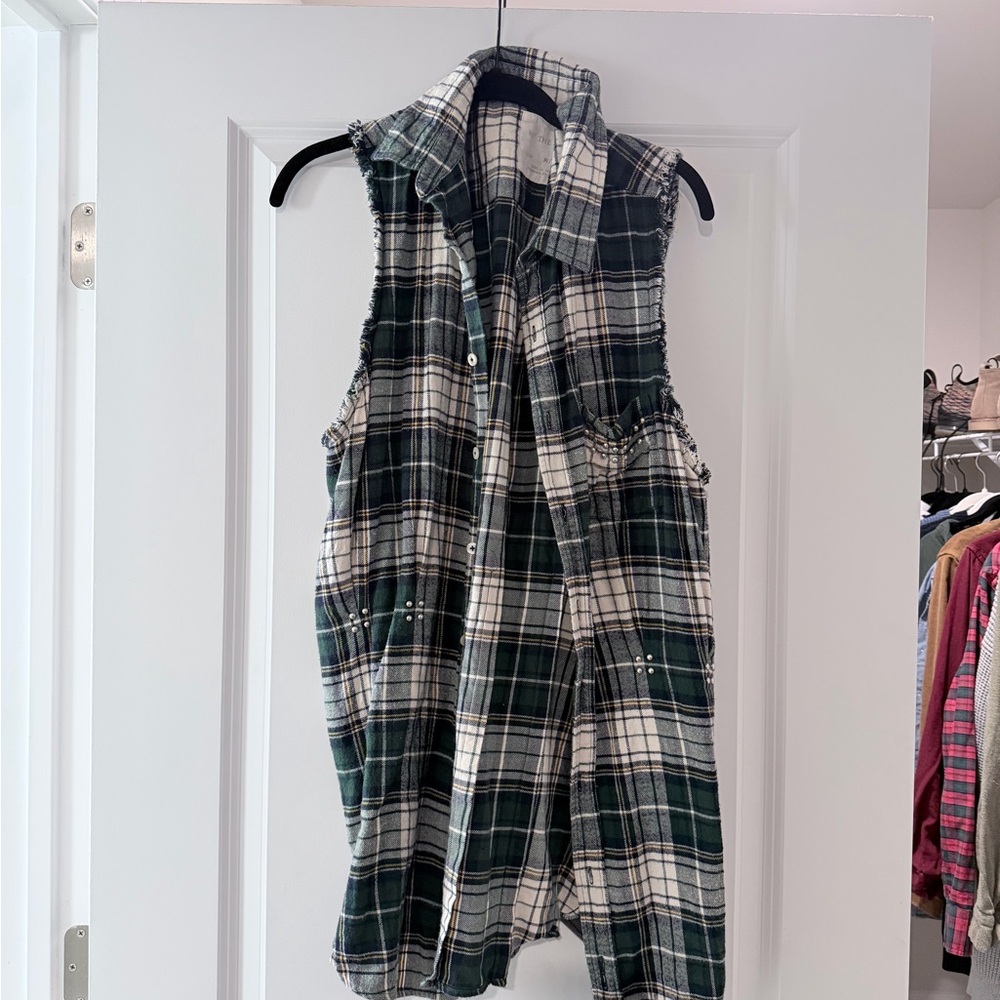 We The Free Green Plaid Sleeveless Top